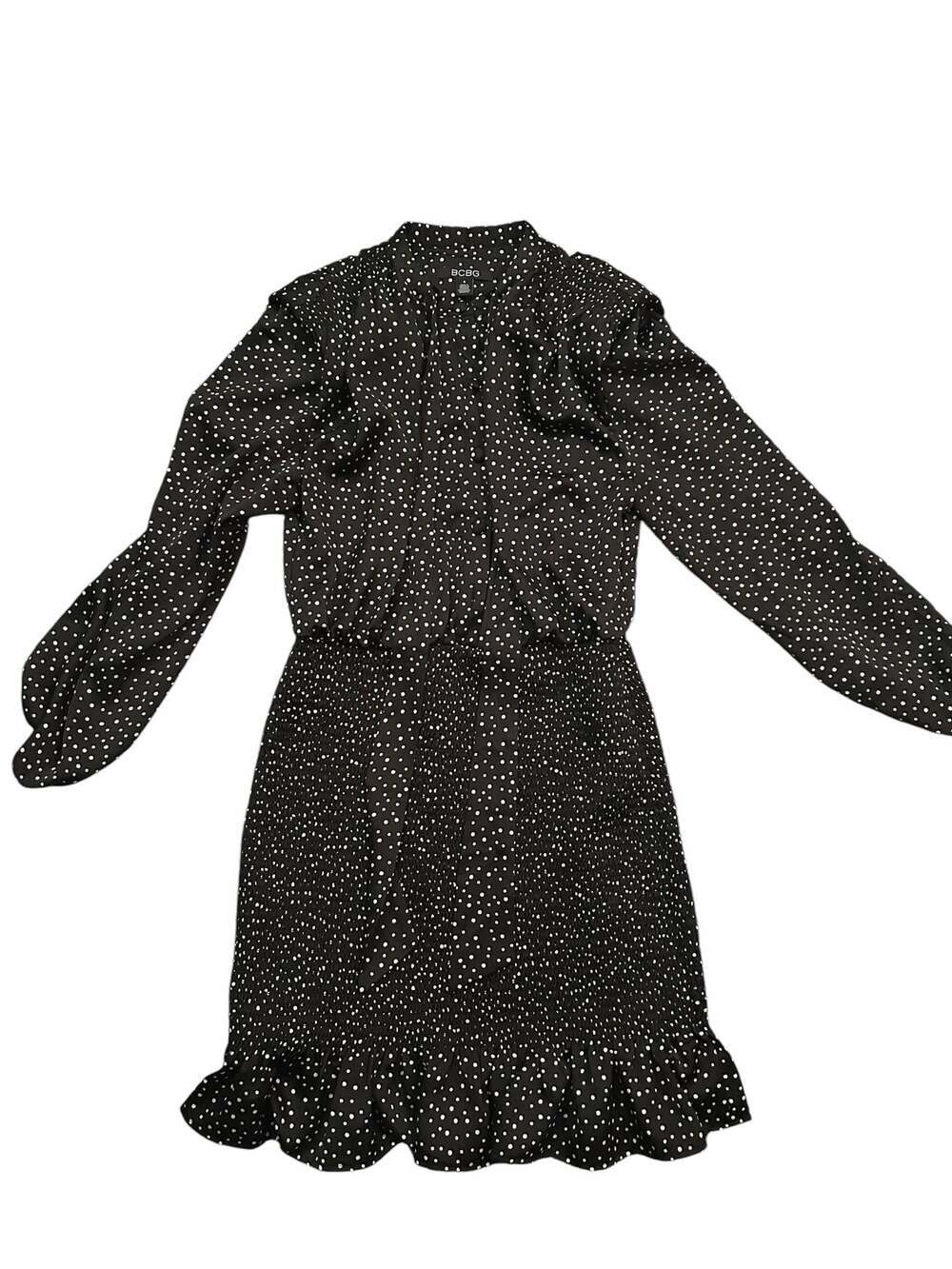 BCBG Polka Dot Long Sleeve Ruffle Hem Dress